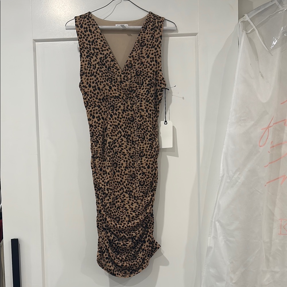 Leith Brown Ruched Sheath Midi Dress